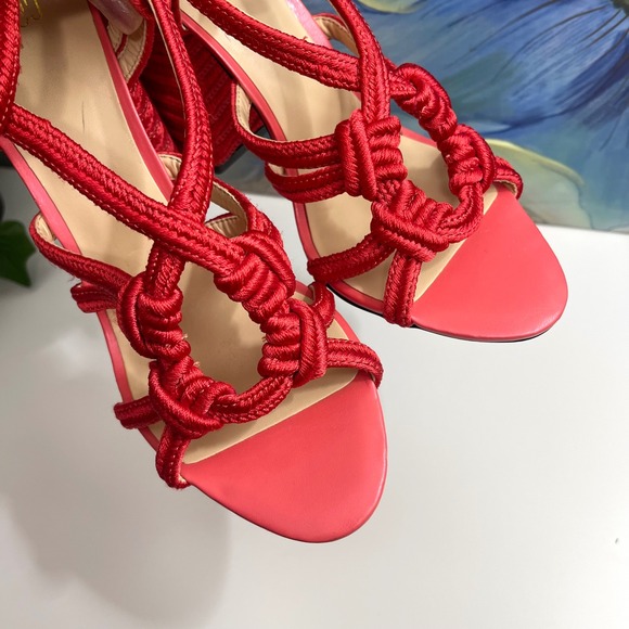 Cabi Tiptoe Knotted Rope Strappy Heeled Sandals Hibiscus Red Size 9 - Picture 6 of 12